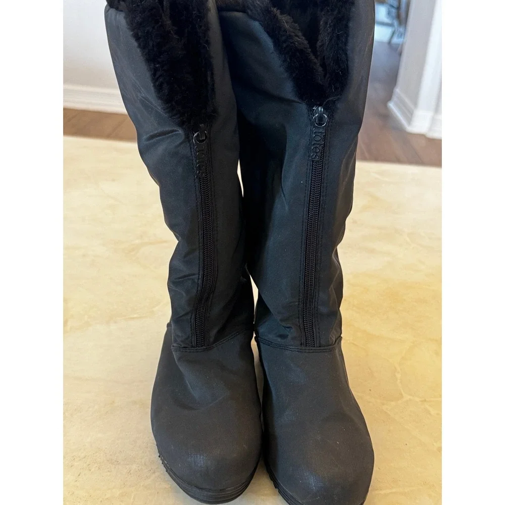 Totes Womens Tall Winter Boots 8.5 Wide Width Black Faux Fur Waterproof Snow